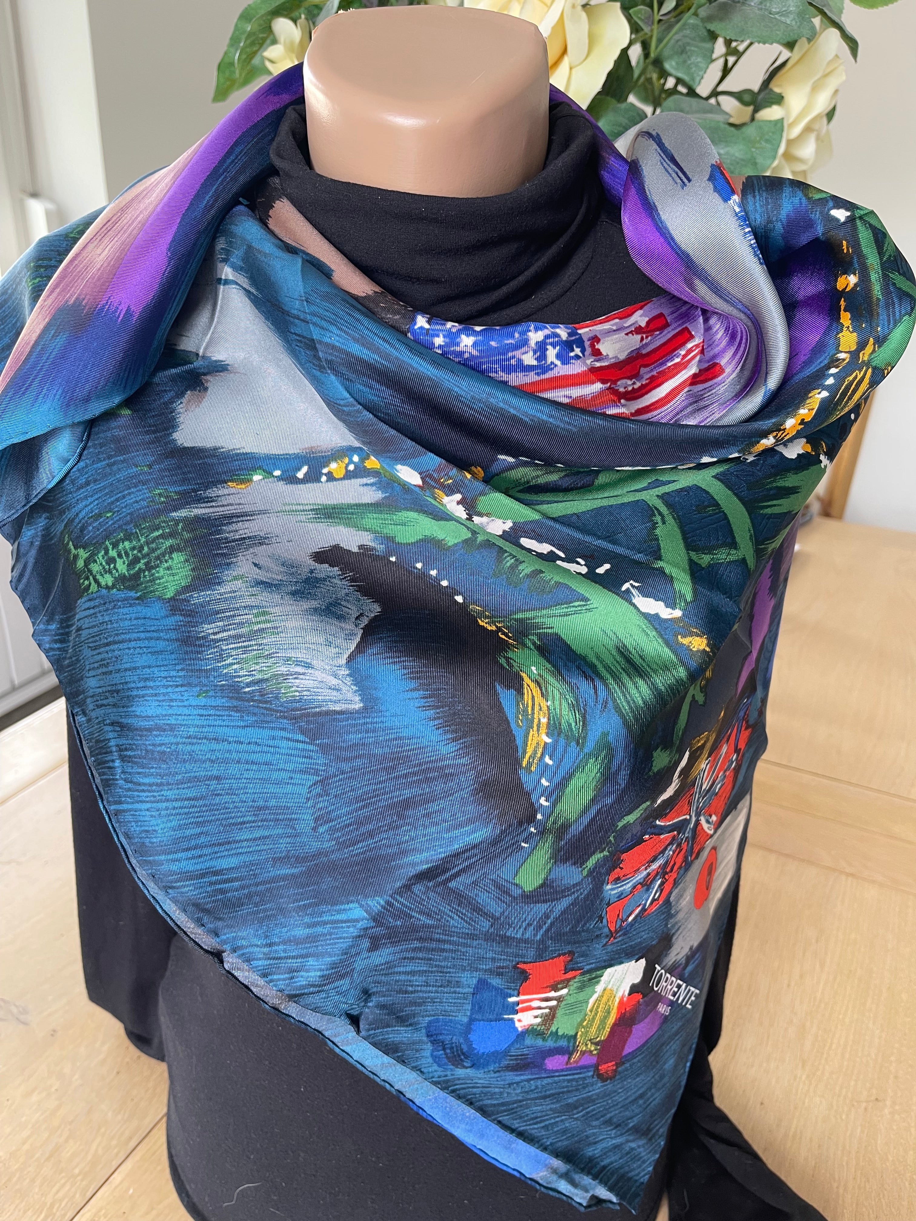 TORRENTE carré foulard scarf schal sjaal seide soie silk box