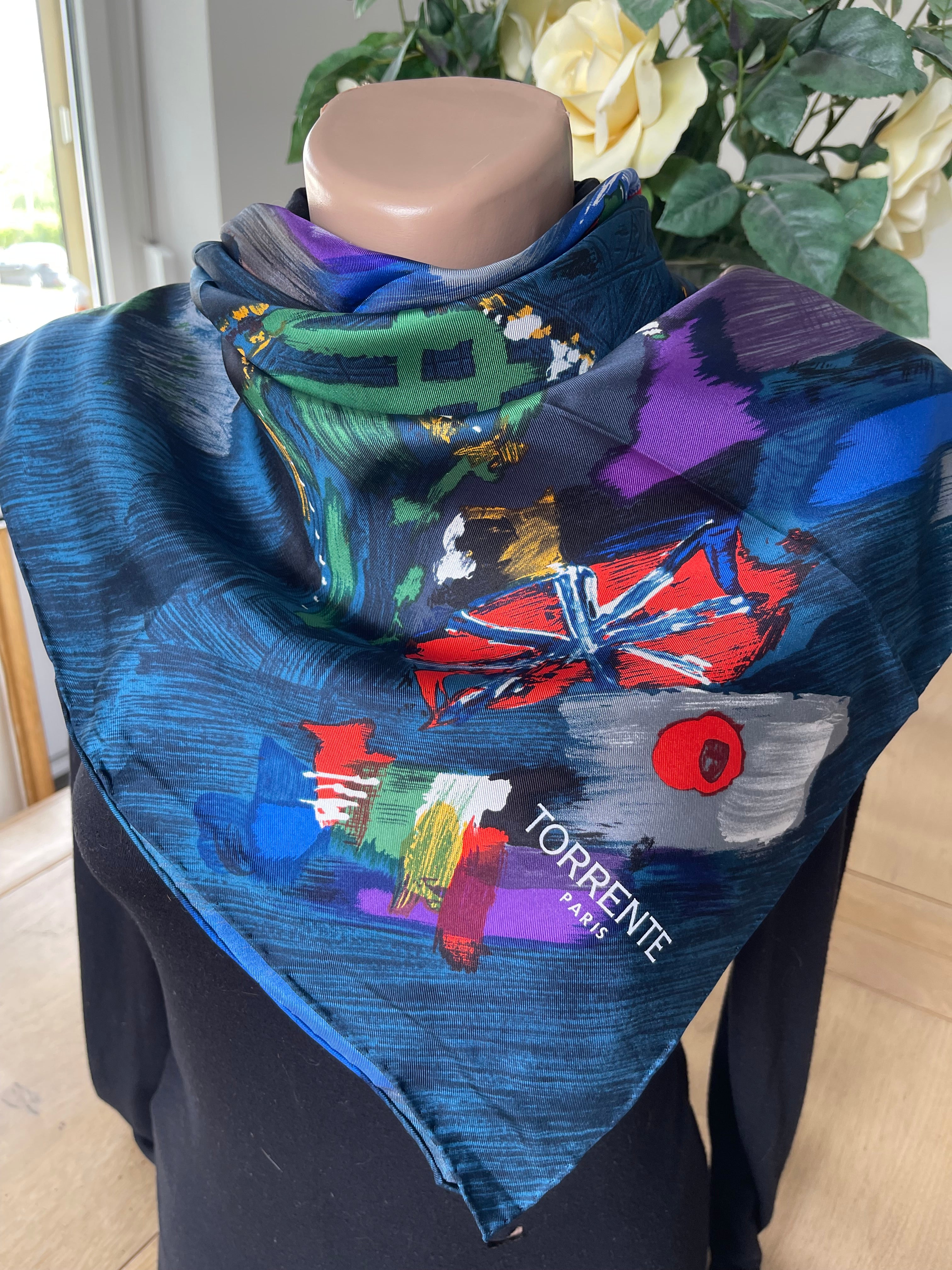 TORRENTE carré foulard scarf schal sjaal seide soie silk box