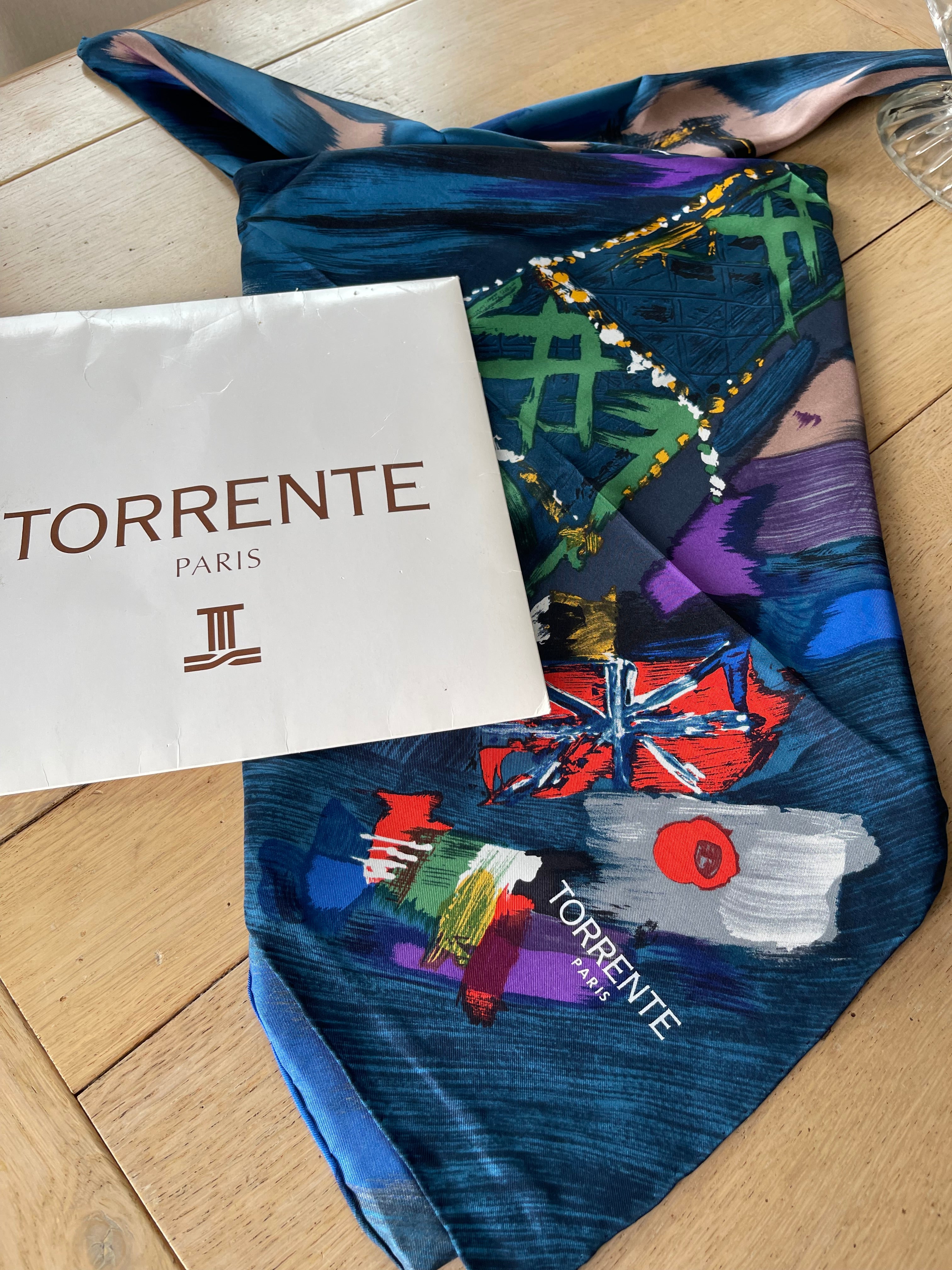 TORRENTE carré foulard scarf schal sjaal seide soie silk box