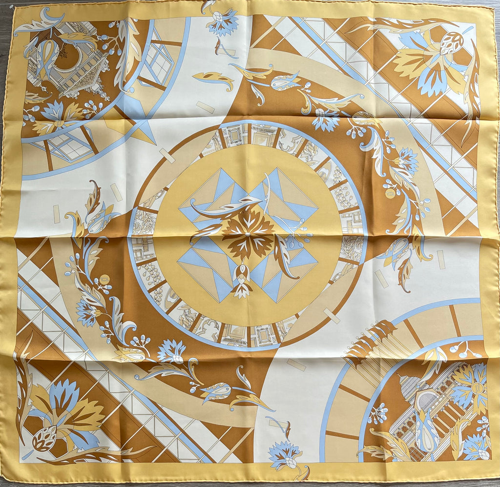 Yellow carré foulard scarf schal sjaal seide silk soie