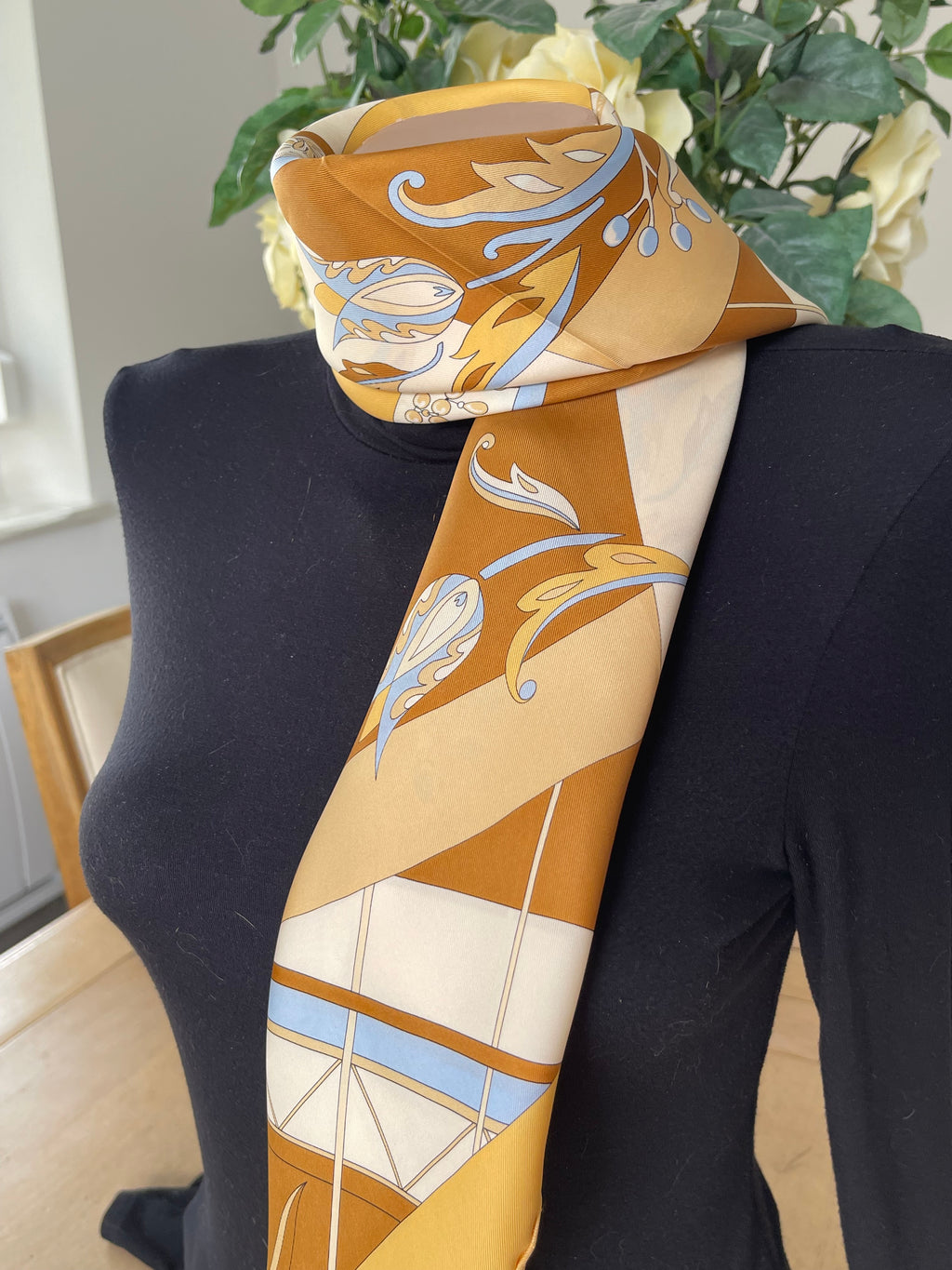 Yellow carré foulard scarf schal sjaal seide silk soie
