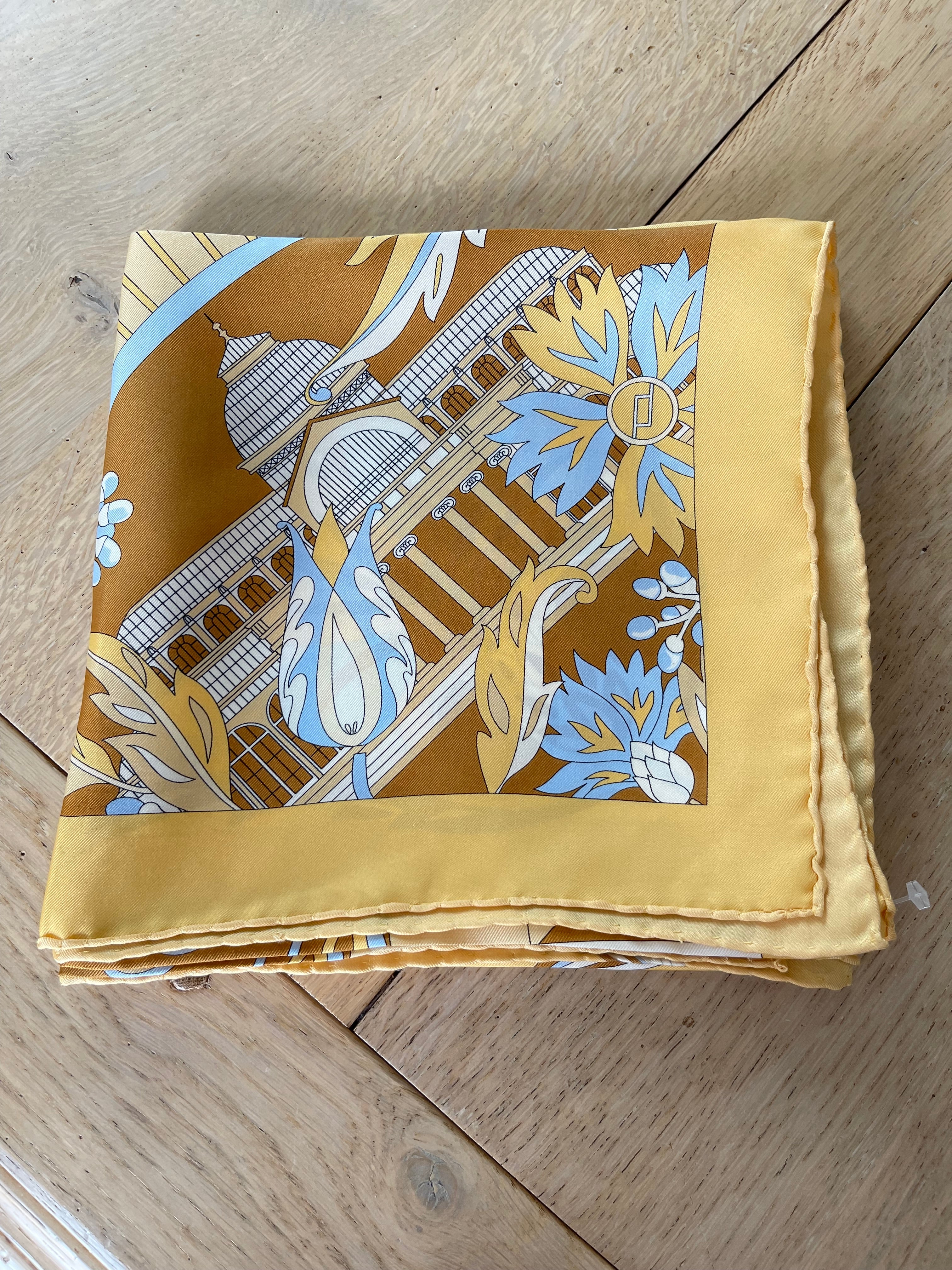 Yellow carré foulard scarf schal sjaal seide silk soie