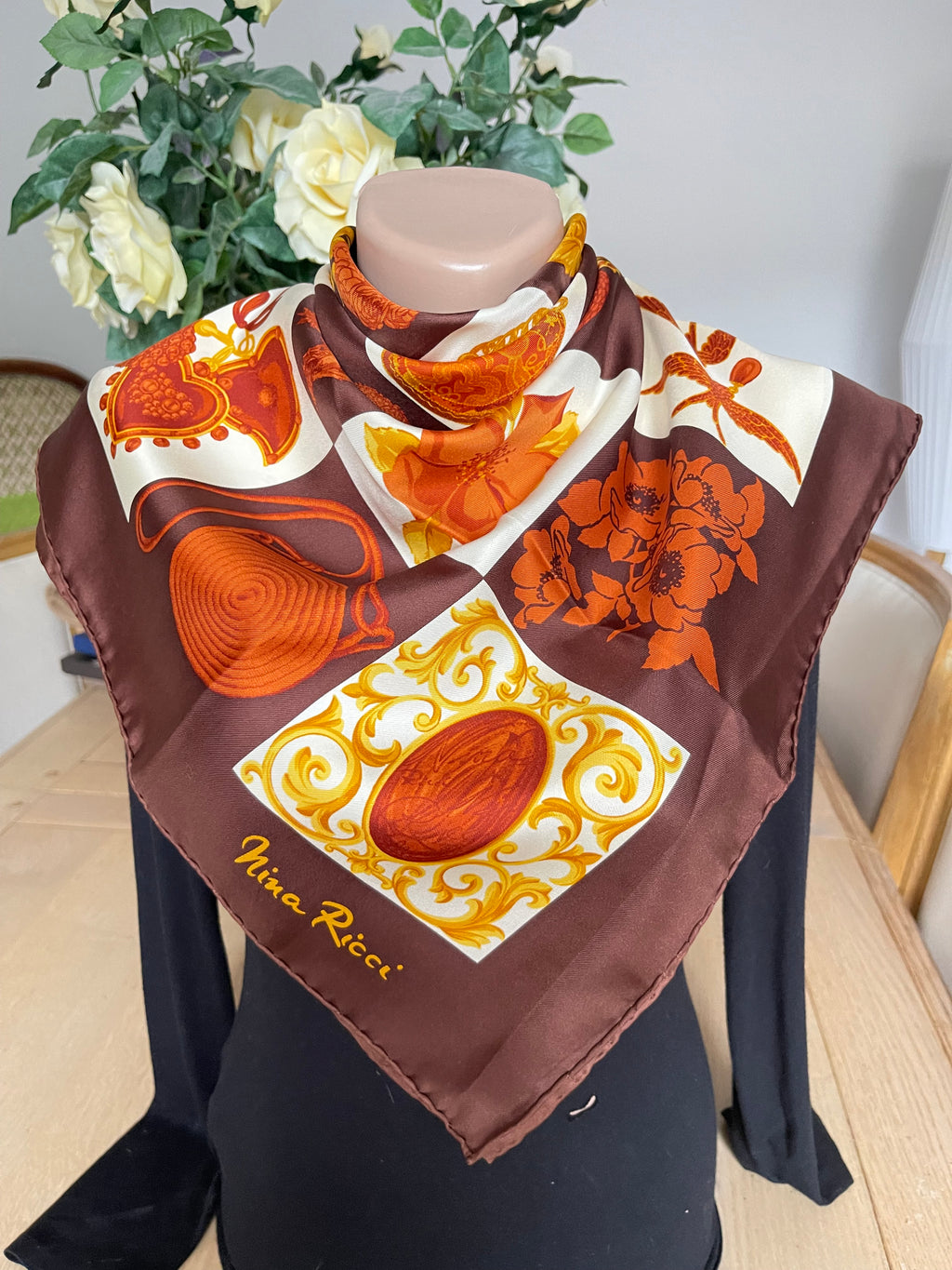 NINA RICCI foulard scarf schal sjaal seide silk soie