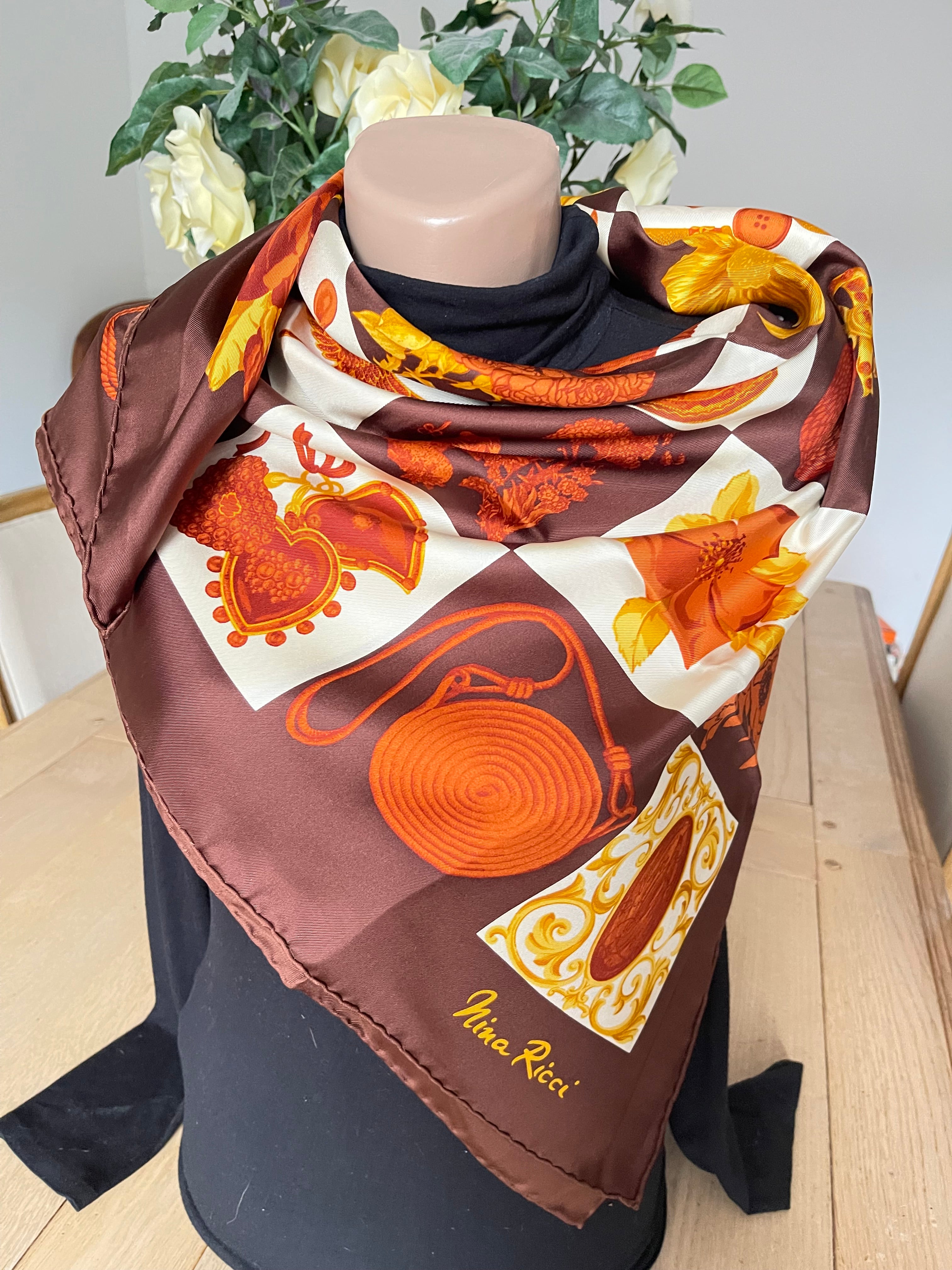 NINA RICCI foulard scarf schal sjaal seide silk soie