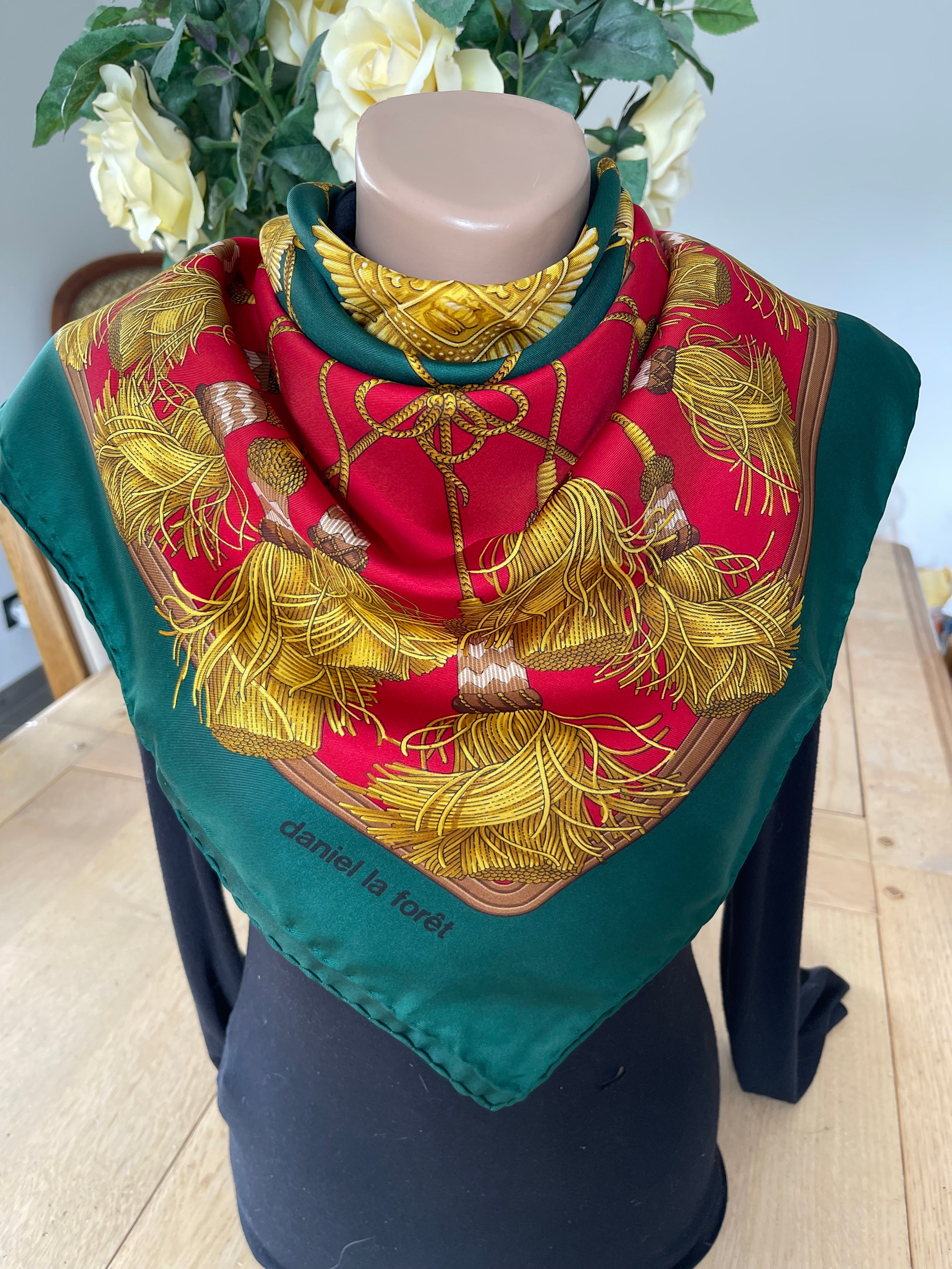 DANIEL LA FORET carré foulard scarf schal sjaal siede soie silk