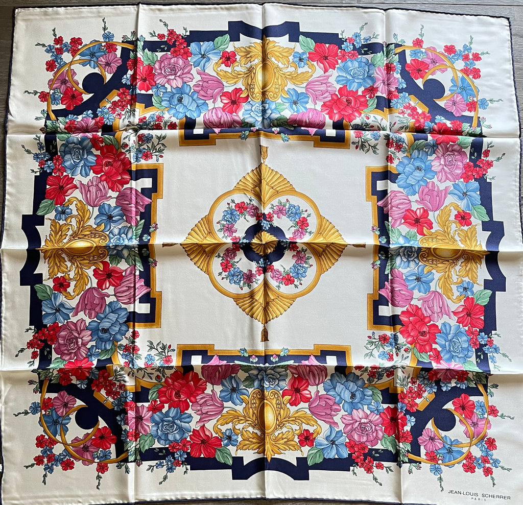JL SCHERRER carré foulard scarf schal sjaal seide soie silk new