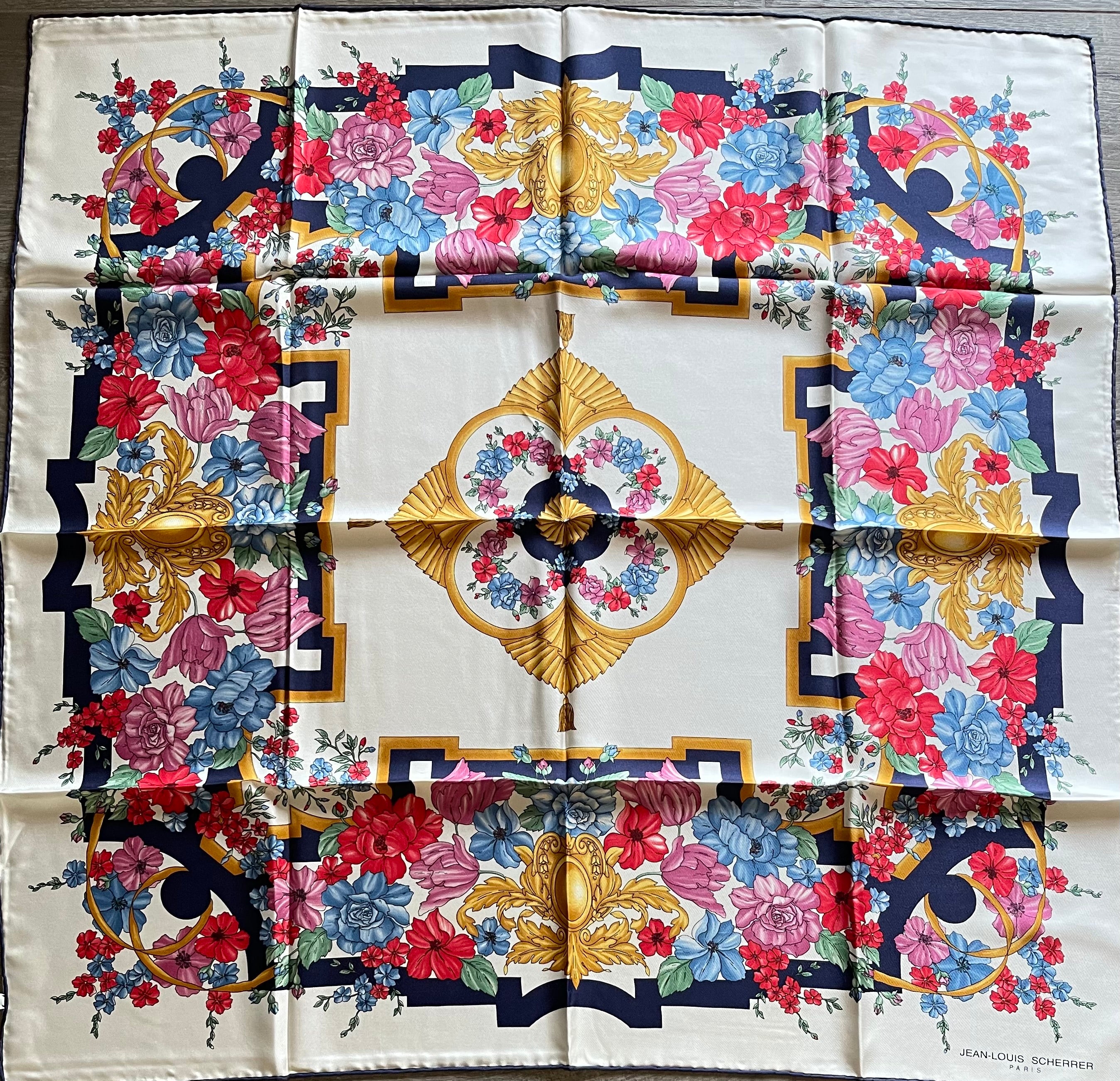 JL SCHERRER carré foulard scarf schal sjaal seide soie silk new
