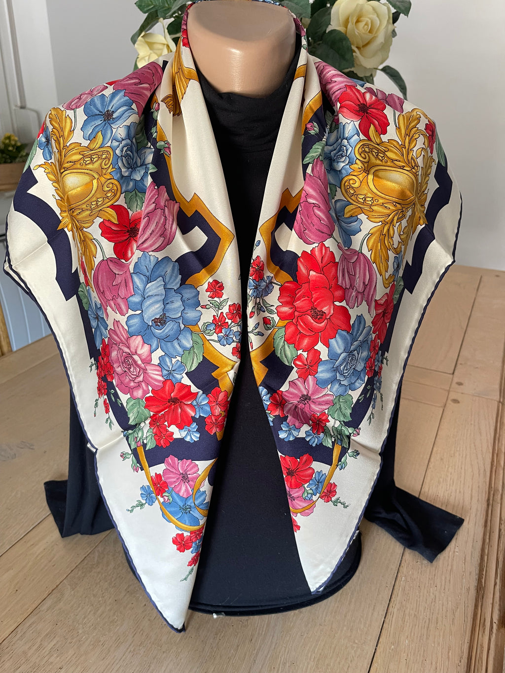 JL SCHERRER carré foulard scarf schal sjaal seide soie silk new