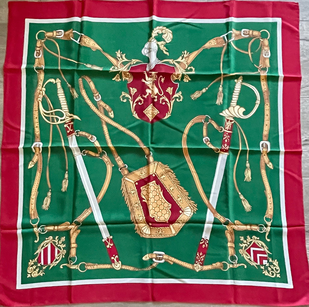 Silk scarf green carré foulard schal sjaal seide soie silk