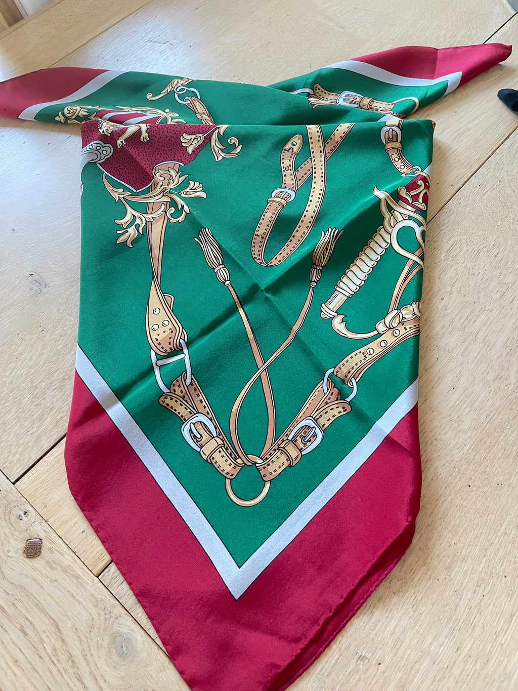 Silk scarf green carré foulard schal sjaal seide soie silk