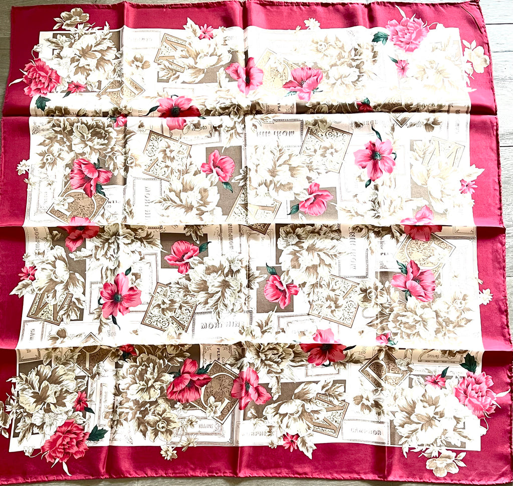 Silk scarf red carré foulard schal sjaal seide soie silk