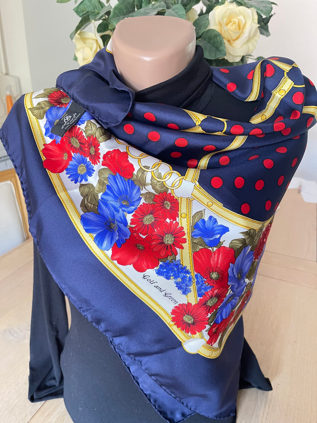 GOLF AND GREEN carre foulard scarf schal sjaal seide silk soie
