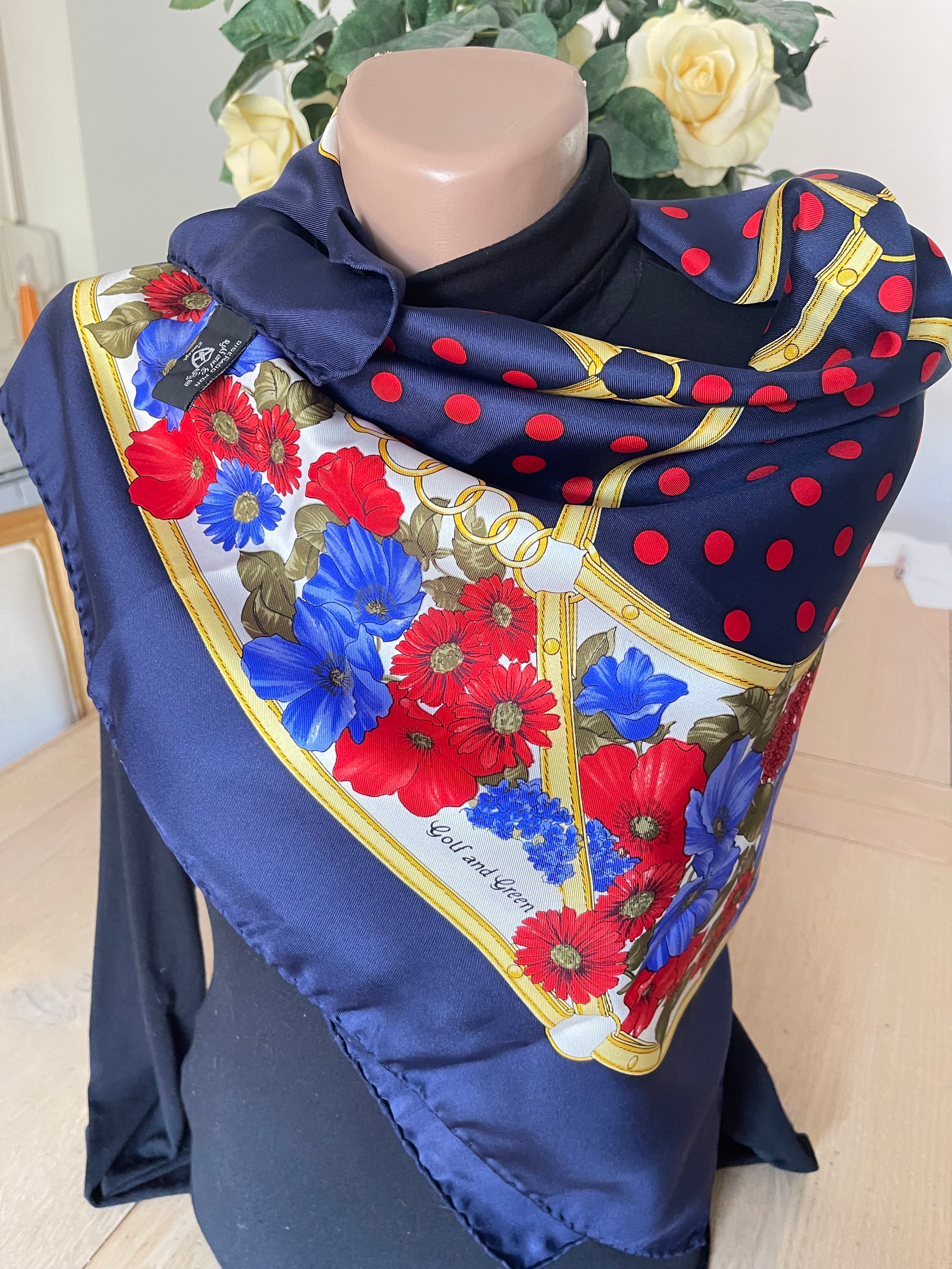 GOLF AND GREEN carre foulard scarf schal sjaal seide silk soie