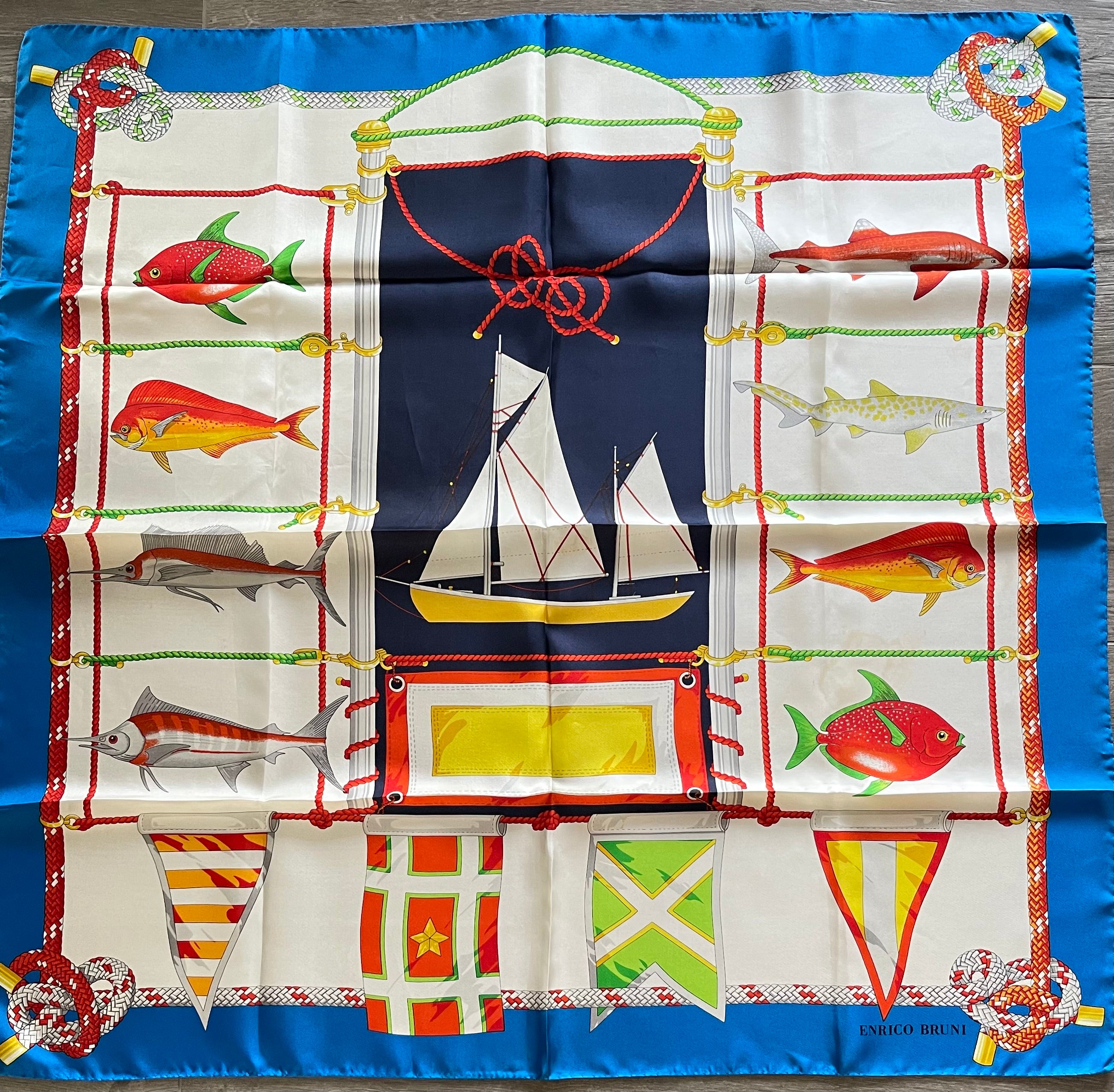 ENRICO BRUNI carré foulard scarf schal sjaal seide soie silk