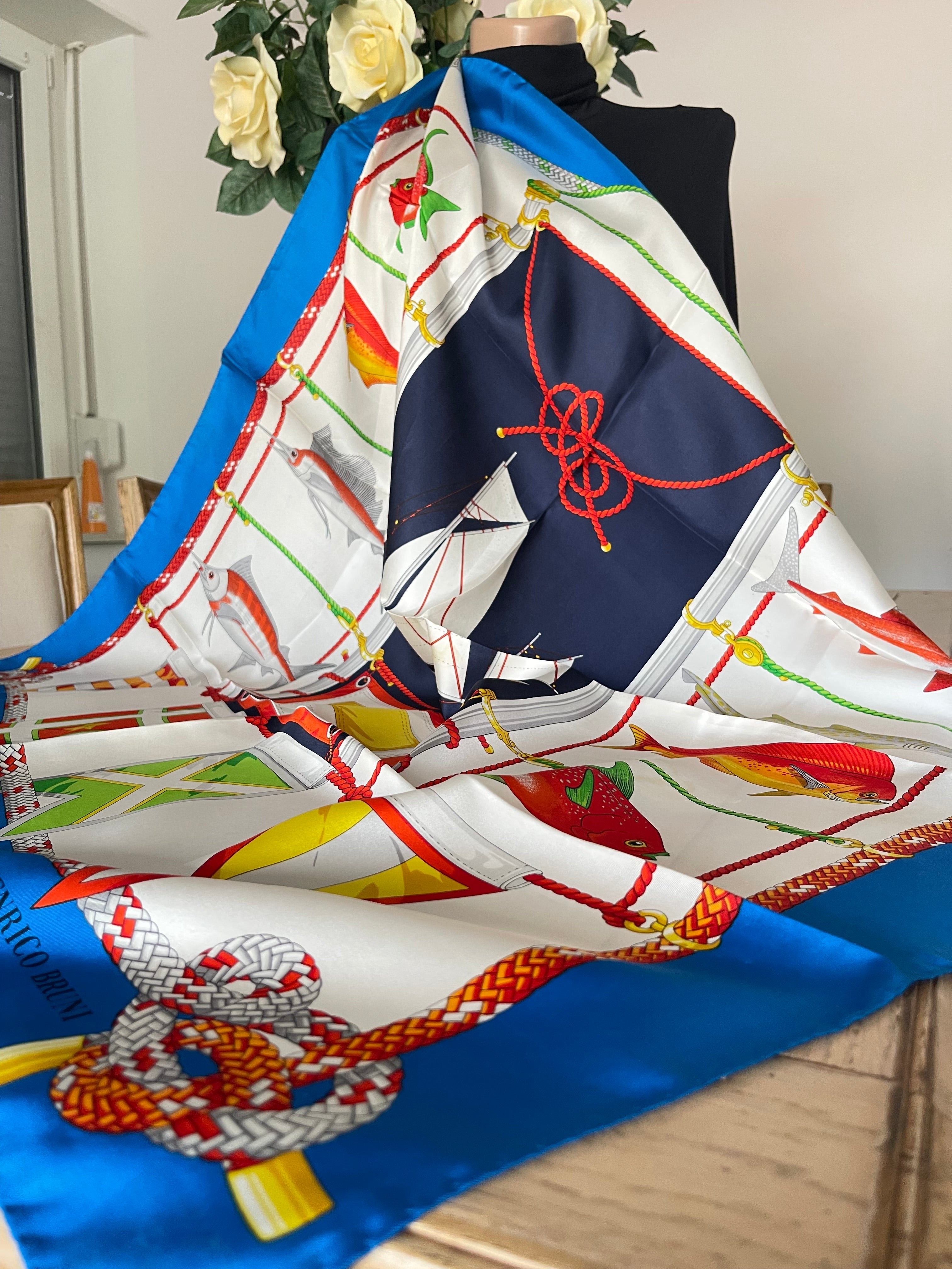 ENRICO BRUNI carré foulard scarf schal sjaal seide soie silk