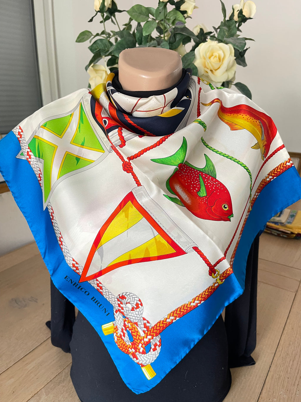 ENRICO BRUNI carré foulard scarf schal sjaal seide soie silk