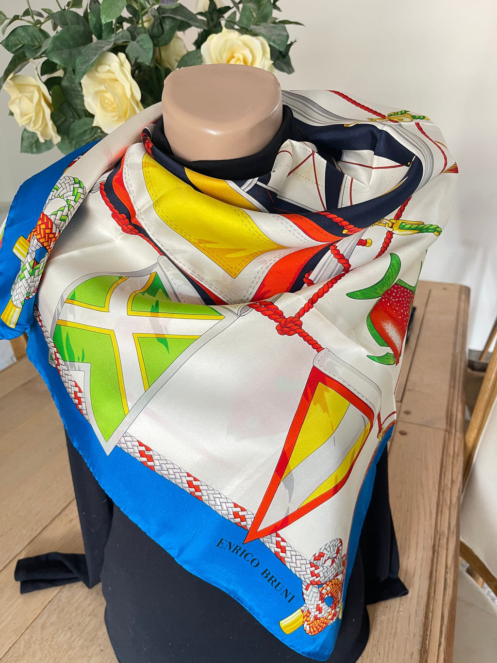ENRICO BRUNI carré foulard scarf schal sjaal seide soie silk