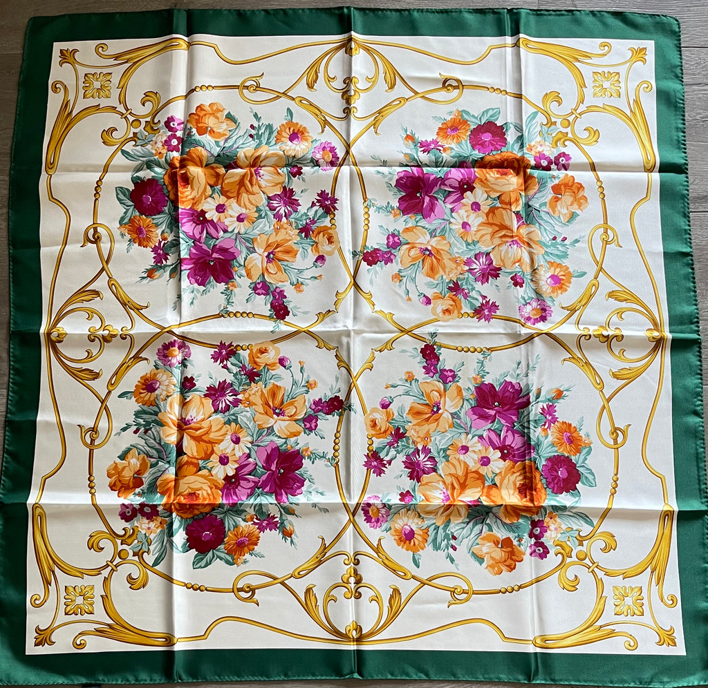 Flower Silk scarf  carré foulard scarf seide soie silk