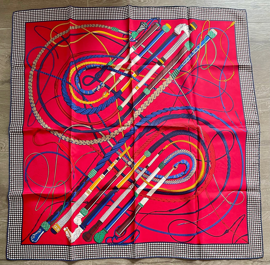 Foulard/Carré/Chale HERMÈS Musée Fouets et Badines signed by V.Jamin box
