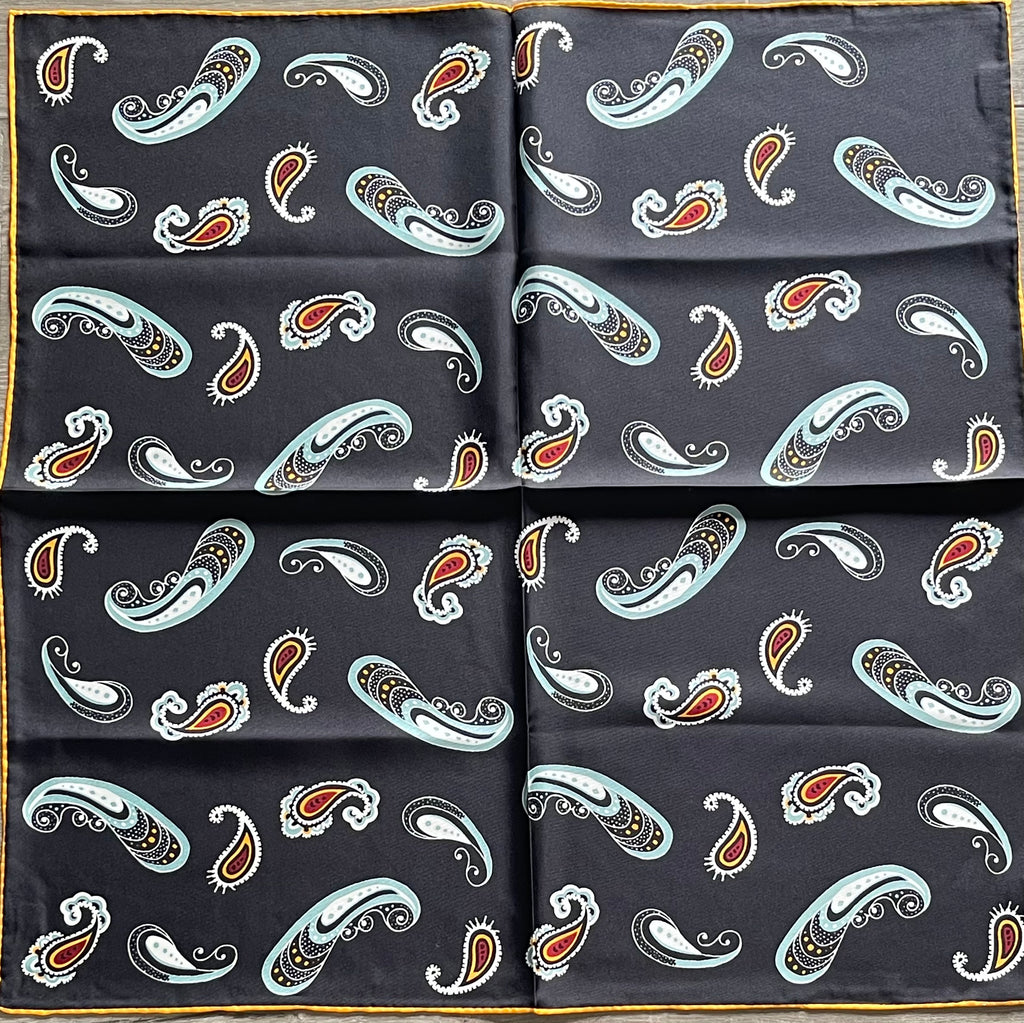 Black scarf carré carré foulard silk seide